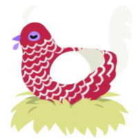 A crimson and white chicken with a lace pattern