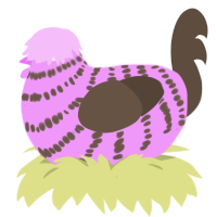 A lavender and bark chicken with a bar pattern
