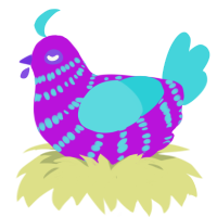 scenery, a amethyst and aqua chicken with a bar pattern