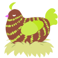 A russet and lime chicken with a bar pattern