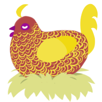 rabbit, a red and yellow chicken with a double-lace pattern