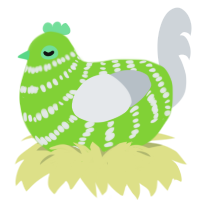 Apple, a grass and mist chicken with a bar pattern