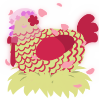 A lemon and crimson chicken with a lace pattern