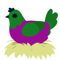 A plum and leaf chicken with a head pattern
