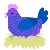 ByeByeBye, a blurple and ultramarine chicken with a lace pattern