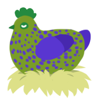 Jokeritis, a chartreuse and indigo chicken with a speckle pattern
