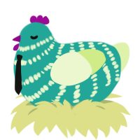 A turquoise and apple chicken with a bar pattern