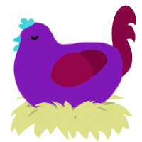 A violet and maroon chicken