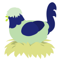 A gluppy and navy chicken with a head pattern