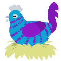 Neo, a cerulean and violet chicken with a bar pattern