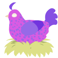 A orchid and blurple chicken with a speckle pattern