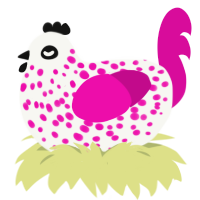 Lung, a white and fuchsia chicken with a speckle pattern