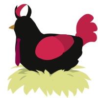 Beauty, a black and crimson chicken