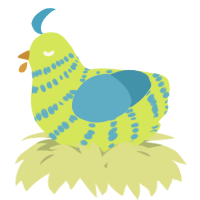 A lime and sky chicken with a bar pattern
