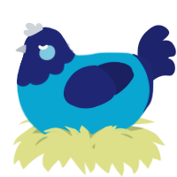 A cerulean and navy chicken with a head pattern