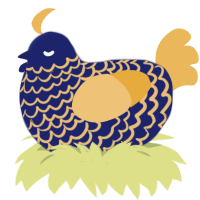 Lapis, a navy and honey chicken with a lace pattern
