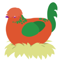 tomato soup, a vermilion and viridian chicken with a neck-speckle pattern