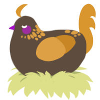 A bark and orange chicken with a neck-speckle pattern