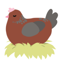 A russet and grey chicken with a neck-speckle pattern