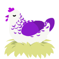 Parlet, a white and violet chicken with a half-lace pattern