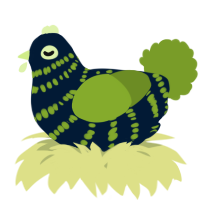 A tumblr and chartreuse chicken with a bar pattern