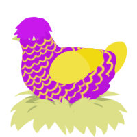 A amethyst and yellow chicken with a lace pattern