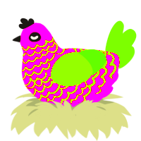 DEATH, a fuchsia and grass chicken with a lace pattern