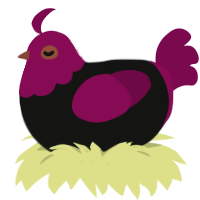team yell wannabe, a black and wine chicken with a head pattern