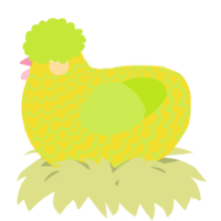 A yellow and lime chicken with a lace pattern
