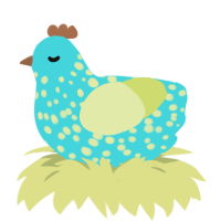 A aqua and lemon chicken with a speckle pattern