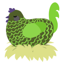 A olive and grass chicken with a lace pattern