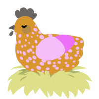 A orange and lavender chicken with a speckle pattern