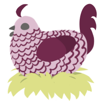 Foreboding Whispers, a pink and maroon chicken with a lace pattern