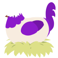A cream and violet chicken with a head pattern
