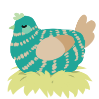 A turquoise and beige chicken with a bar pattern