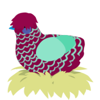 A maroon and mint chicken with a lace pattern