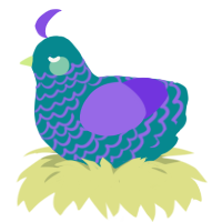 A teal and blurple chicken with a lace pattern