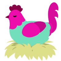 A mint and fuchsia chicken with a head pattern