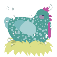 jinx, a turquoise and aqua chicken with a speckle pattern