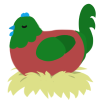 A red and leaf chicken with a head pattern