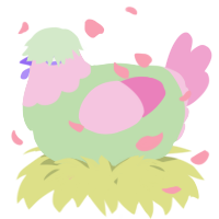 A gluppy and pink chicken with a head pattern