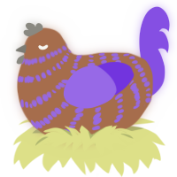 Jeepers Cheepers, a brown and blurple chicken with a bar pattern