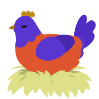 A vermilion and indigo chicken with a head pattern