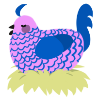 A lavender and ultramarine chicken with a lace pattern