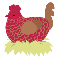 Cluckford, a crimson and brown chicken with a lace pattern