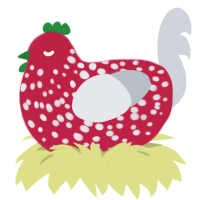 A crimson and mist chicken with a speckle pattern