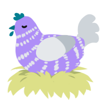 A lilac and mist chicken with a bar pattern