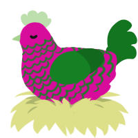 BARNEY THE DINOSAUR, a fuchsia and leaf chicken with a lace pattern