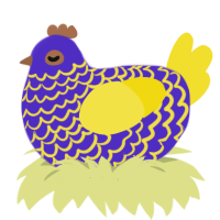 A indigo and yellow chicken with a lace pattern