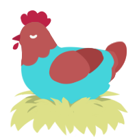 A aqua and red chicken with a head pattern